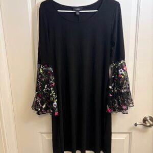 Black Tunic Dress with Sheer Floral Bell Sleeves – Boho Chic